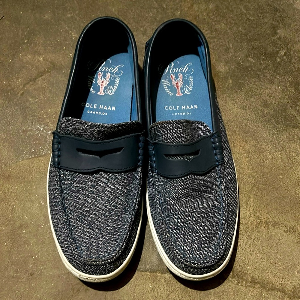 Cole Haan Grand 9.5 Mens Pinch Weekender Penny Loafer Shoes Gray Blue